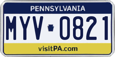 PA license plate MYV0821