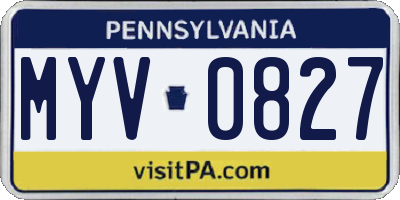 PA license plate MYV0827