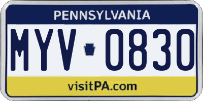 PA license plate MYV0830