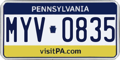 PA license plate MYV0835