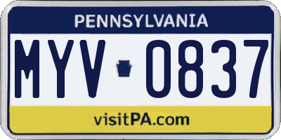 PA license plate MYV0837
