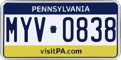PA license plate MYV0838