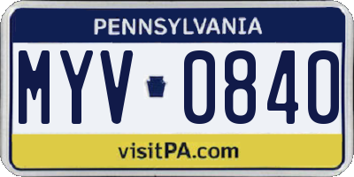 PA license plate MYV0840