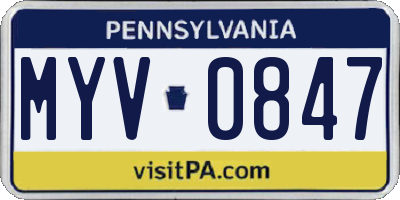 PA license plate MYV0847