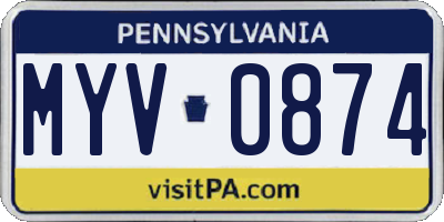 PA license plate MYV0874