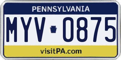 PA license plate MYV0875