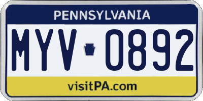 PA license plate MYV0892