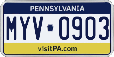 PA license plate MYV0903