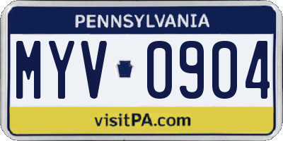 PA license plate MYV0904
