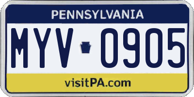 PA license plate MYV0905