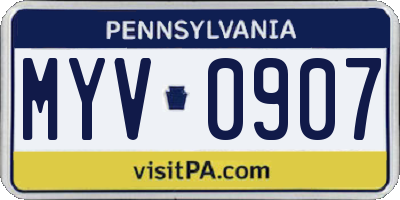 PA license plate MYV0907