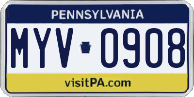 PA license plate MYV0908