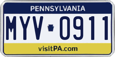 PA license plate MYV0911