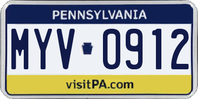 PA license plate MYV0912