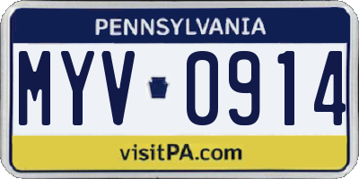 PA license plate MYV0914