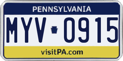 PA license plate MYV0915