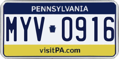 PA license plate MYV0916