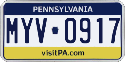 PA license plate MYV0917