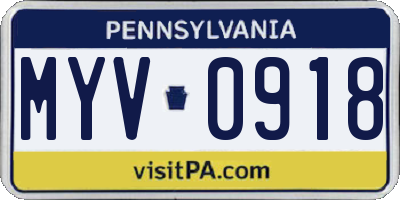 PA license plate MYV0918