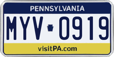 PA license plate MYV0919