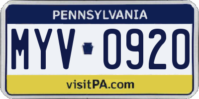PA license plate MYV0920