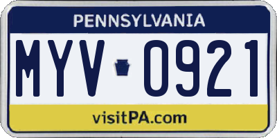 PA license plate MYV0921