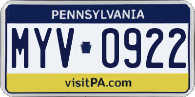 PA license plate MYV0922
