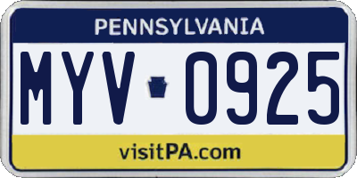 PA license plate MYV0925