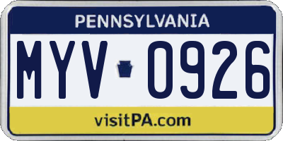 PA license plate MYV0926