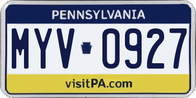 PA license plate MYV0927