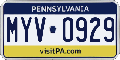 PA license plate MYV0929