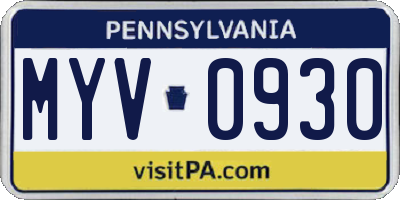 PA license plate MYV0930