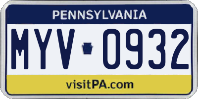 PA license plate MYV0932