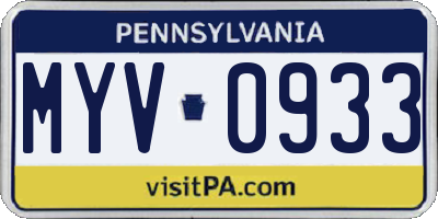 PA license plate MYV0933