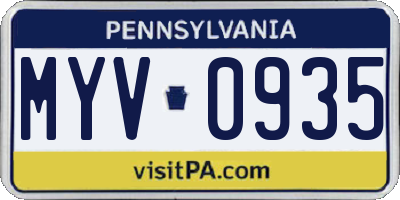 PA license plate MYV0935