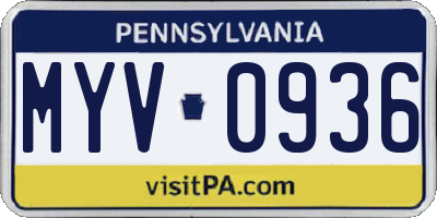 PA license plate MYV0936