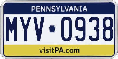 PA license plate MYV0938