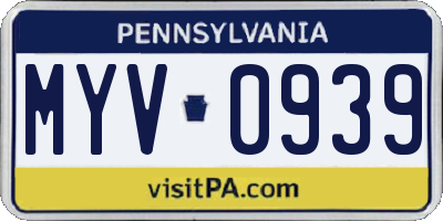 PA license plate MYV0939