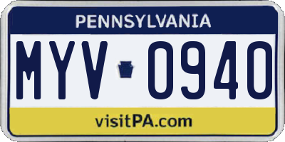 PA license plate MYV0940