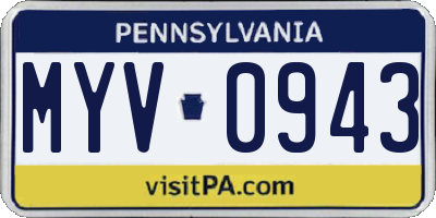 PA license plate MYV0943