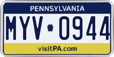 PA license plate MYV0944