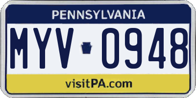 PA license plate MYV0948