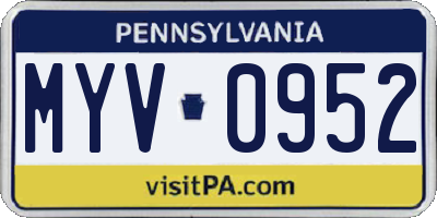 PA license plate MYV0952