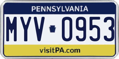 PA license plate MYV0953