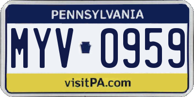 PA license plate MYV0959