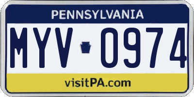 PA license plate MYV0974