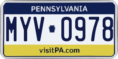 PA license plate MYV0978