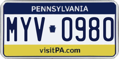 PA license plate MYV0980