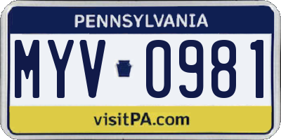 PA license plate MYV0981