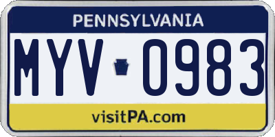 PA license plate MYV0983
